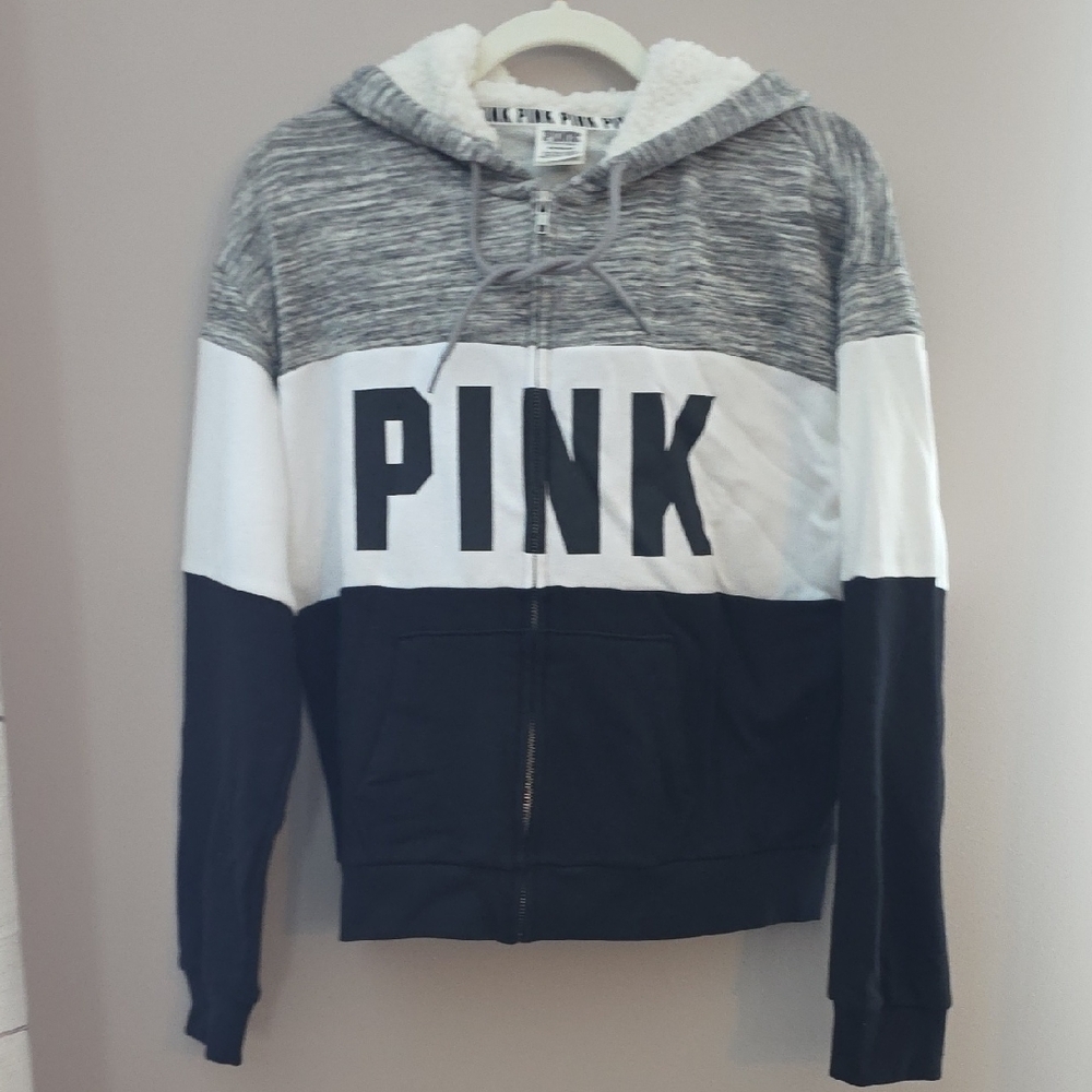 Victoria's Secret Gray and White Zip-Up Hoodie